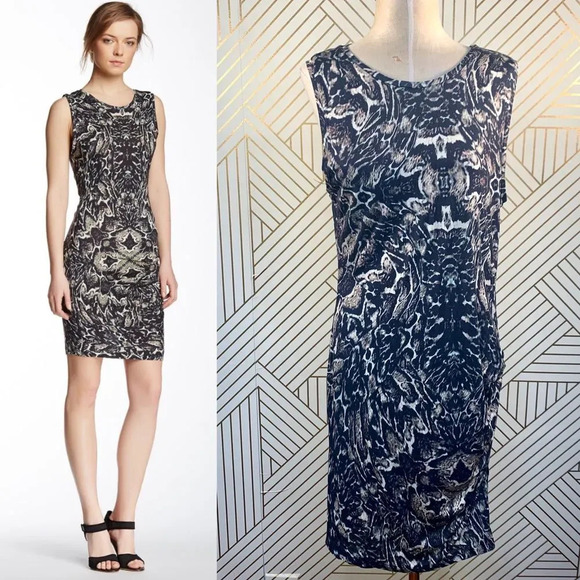 Haute Hippie‎ Side Ruched Printed Dress Olive Multi - Picture 1 of 10